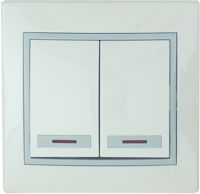 Выключатель 2-кл. СП Мира с подсветкой бел/сер. Lezard 10534