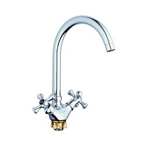 Смеситель для кухни мойки,цинк (ZAMAK),круг излив,кер букса (1/2) 180°,креп гайка(корона) ZEGOR 77160