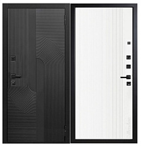 Дверь Металлическая Смокинг чёрная мягкая шагрень/белоснежная мягкая шагрень 72708