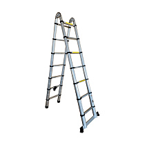 Лестница двухсторонняя алюминиевая телескопическая с шарниром 7ступеней "АЛЮМЕТ" 66686