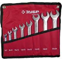 Набор рожковых ключей ЗУБР "МАСТЕР" Cr-V сталь, хромированный, 6-24 мм, 8шт 45414