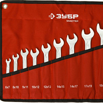 Набор рожковых ключей ЗУБР "МАСТЕР" Cr-V сталь, хромированный, 6-24 мм, 10шт 16907