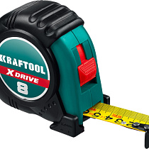 Рулетка KRAFTOOL X-Drive 8м/25мм с ударостойким обрезиненным корпусом 71999