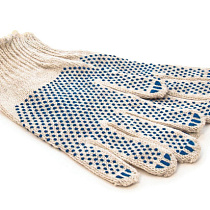 Перчатки х/б 4-нитки Эконом серые с ПВХ точка 75822