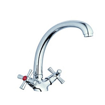 Смеситель для кухни мойки,цинк (ZAMAK),круг излив, кер букса (1/2) 180°, креп шпилька ZEGOR 77159